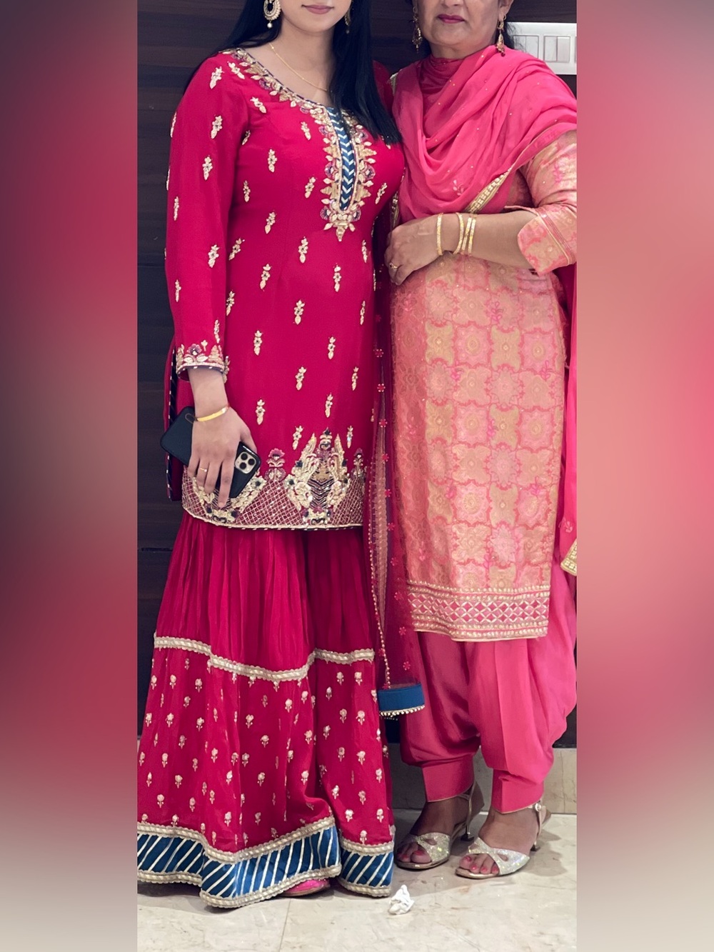 Sabyasachi Hot Pink Embroidered Women Palazzo Set with Blue Accents
